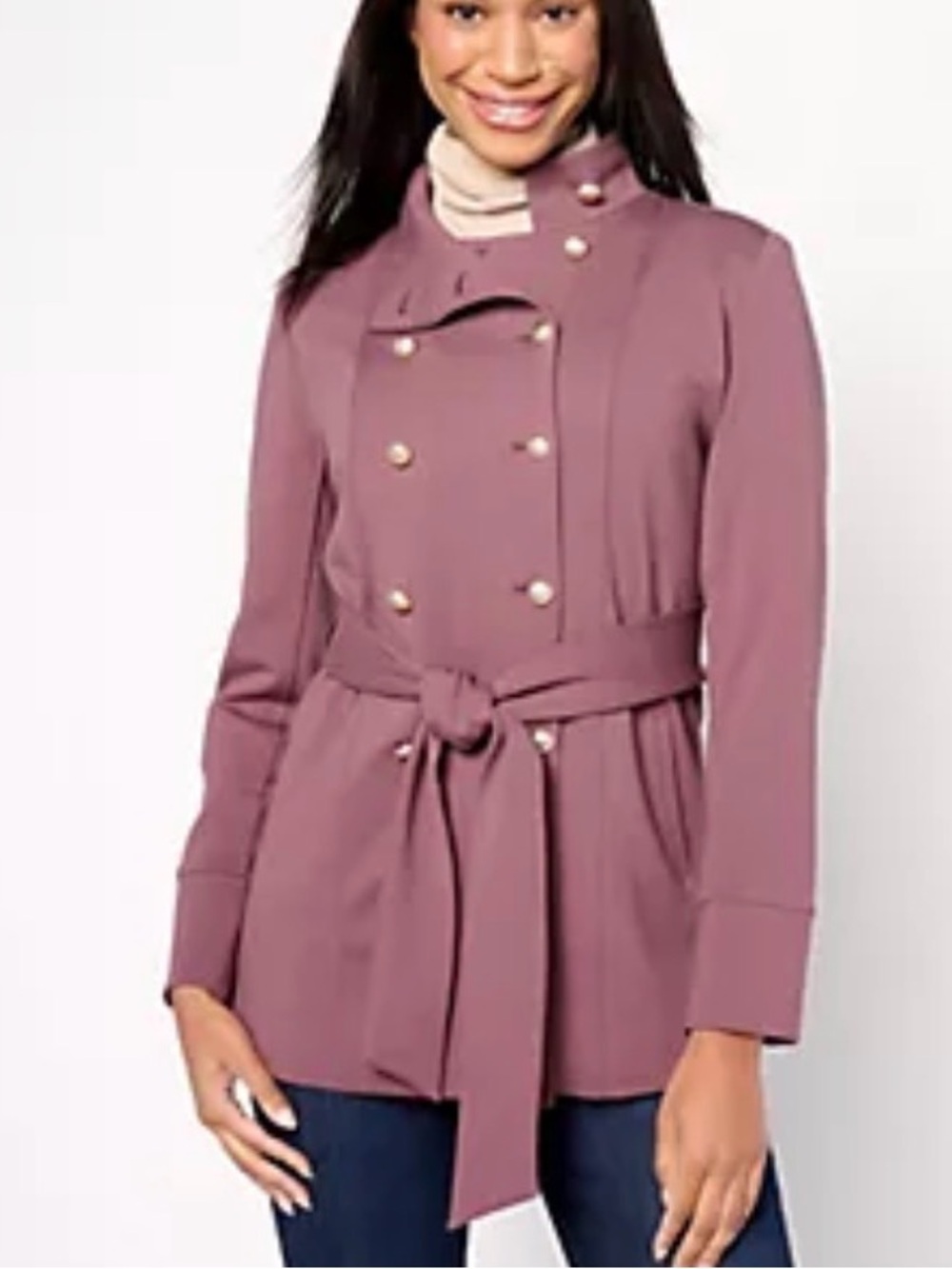 Studio Dusty Mauve Double-Breasted Belted Trench Jacket